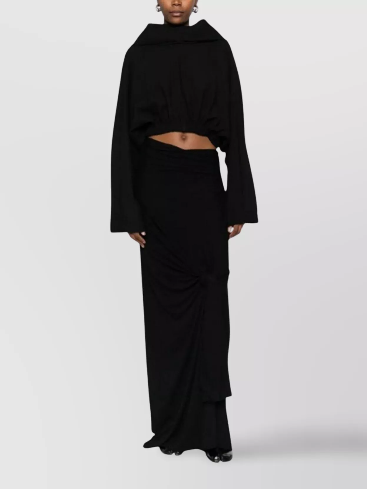 Rick Owens Hooded Cropped Long Sleeve T-shirt In Black