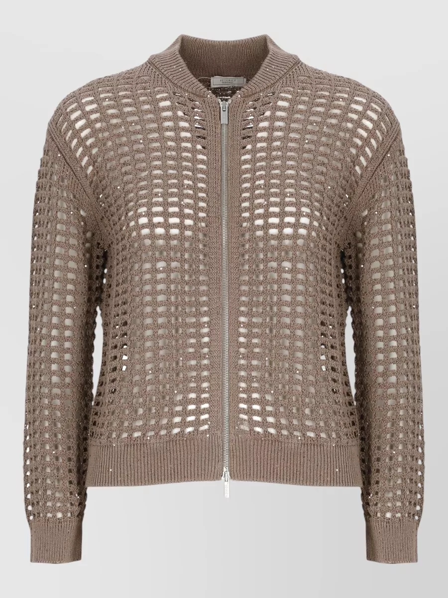 Peserico Embellished Cutout Zip-Up Cardigan