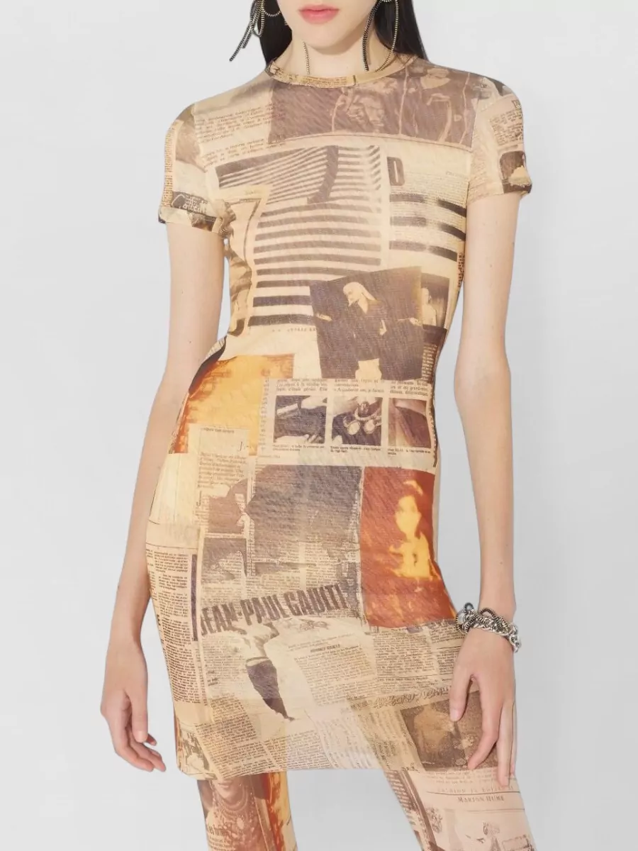 Jean Paul Gaultier Knee Length Dress Crew Neck Newspaper