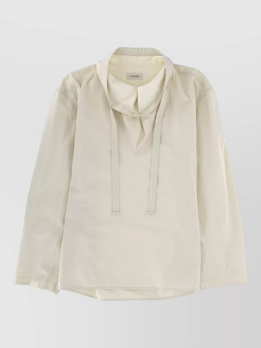 Lemaire Straight Top Vareuse Long Sleeves Drawstring Neck In White