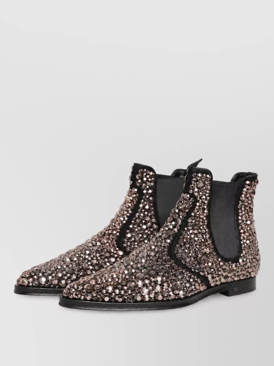 Dolce&Gabbana Leather Embellished Chelsea Ankle Boots