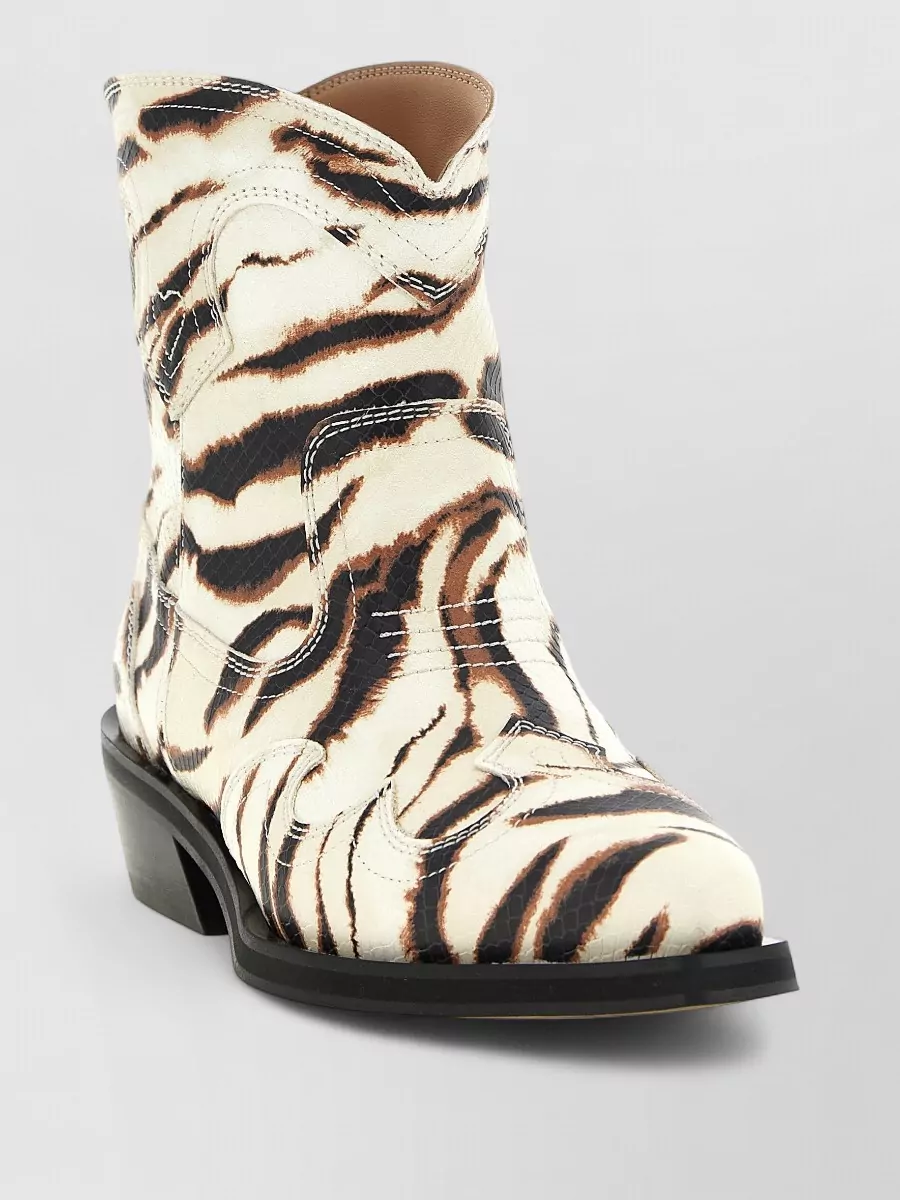Ganni Animal-Print Western Ankle Boots