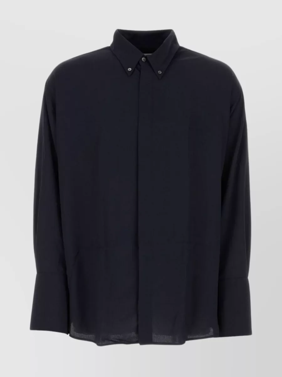 Shop Ami Alexandre Mattiussi Oversize Shirt With Curved Hem And Button-down Collar In Black