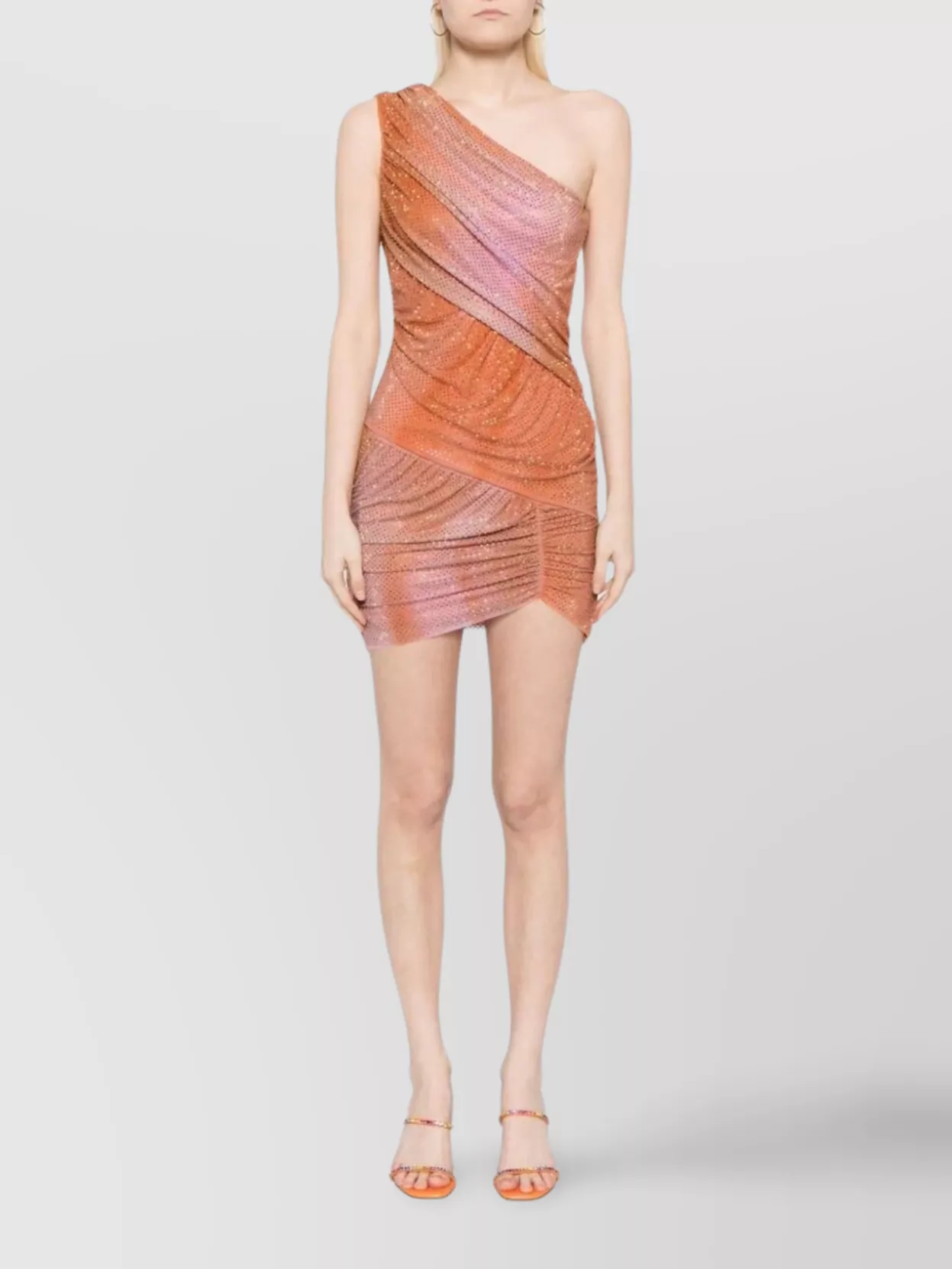 Self-Portrait Mesh Rhinestone Mini Dress With Asymmetric Hem