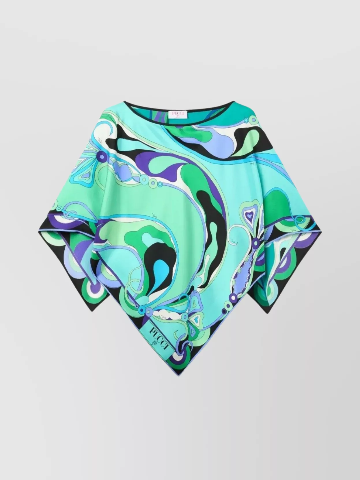 PUCCI DRAPED ASYMMETRIC HEM BLOUSE WITH COLORFUL PRINT