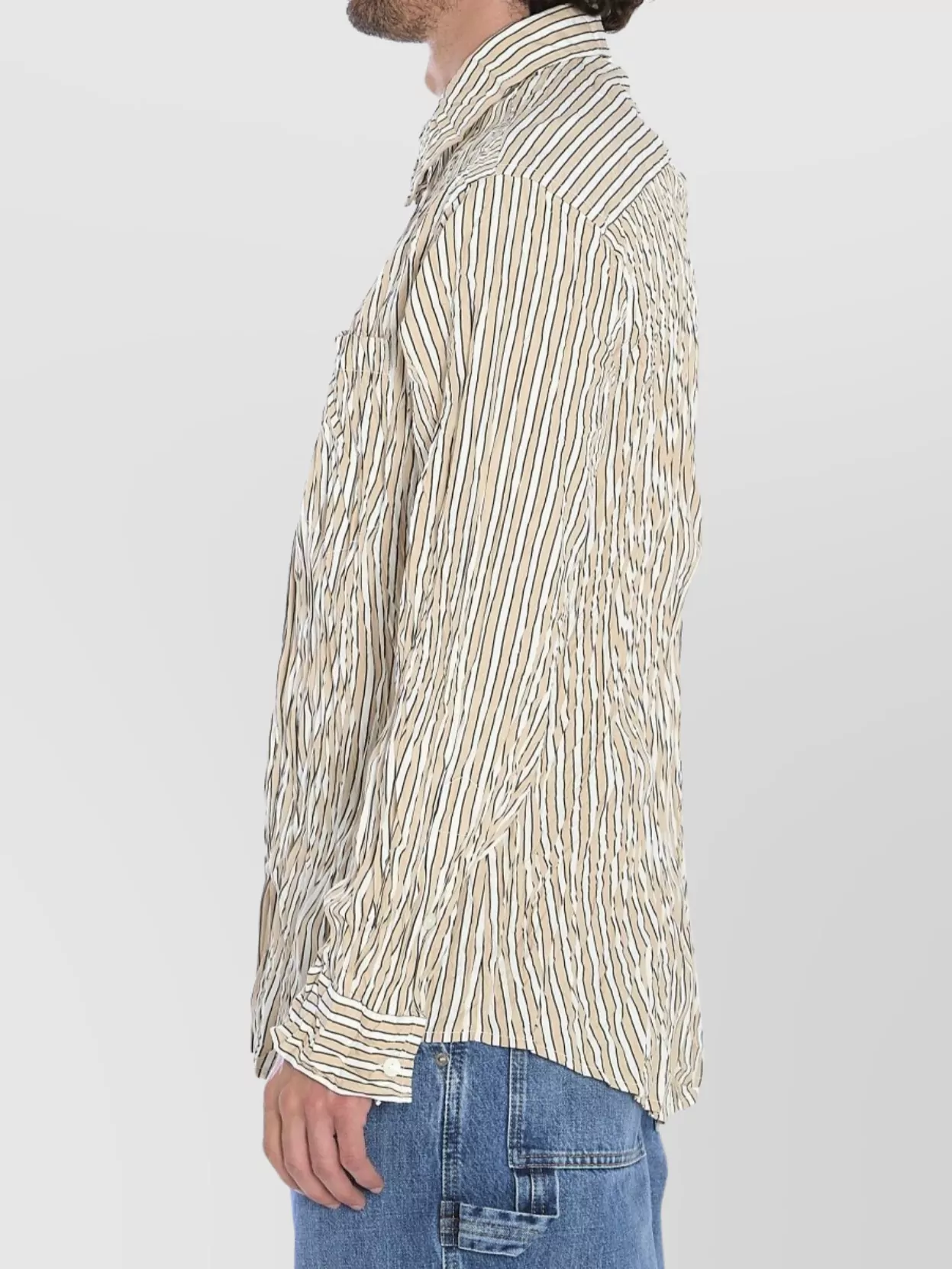 Bottega Veneta Striped Pattern Crinkled Cotton Shirt