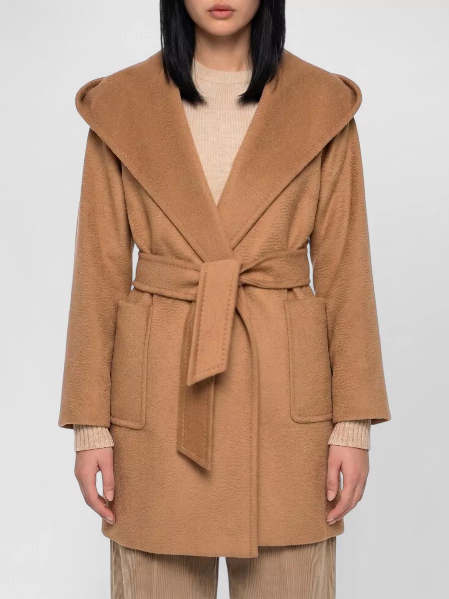 Max Mara camel hair hooded belted coat