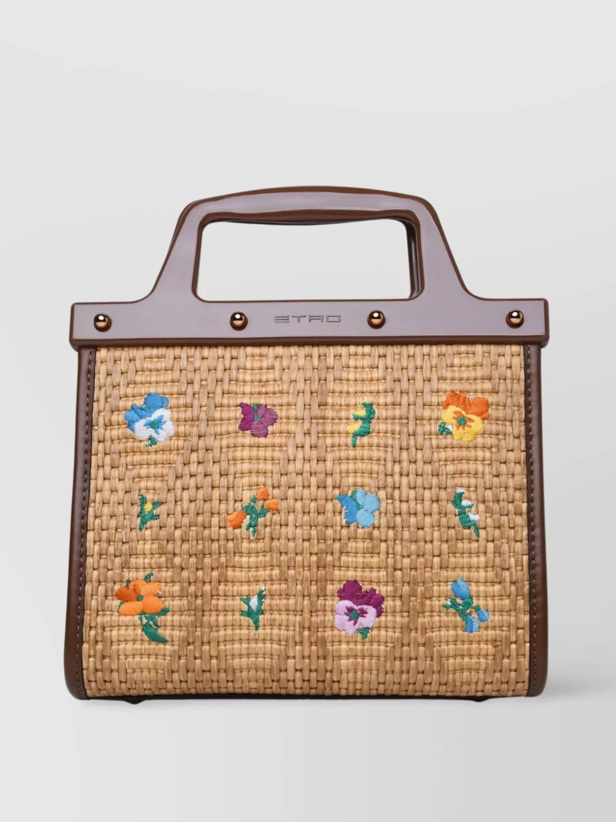 Etro 'woven Floral Top Handle Contrast Detachable Bag' In Brown