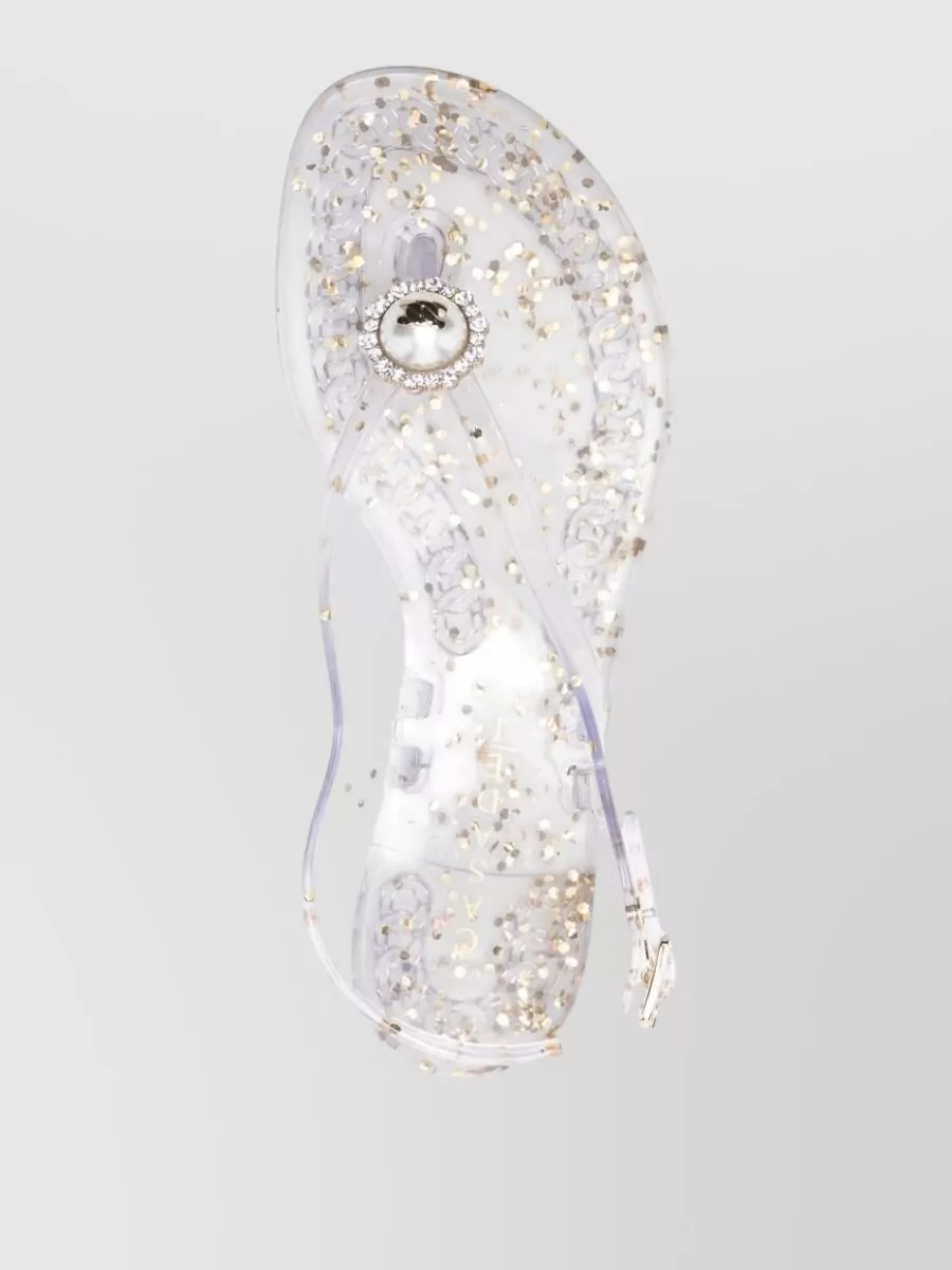 Casadei Flip Flops Embellished Strap Gold Accents Transparent