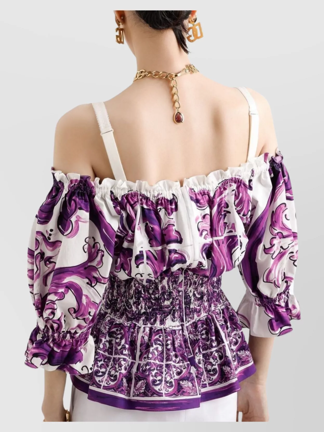 Dolce&Gabbana Cotton Majolica-Print Off-The-Shoulder Top