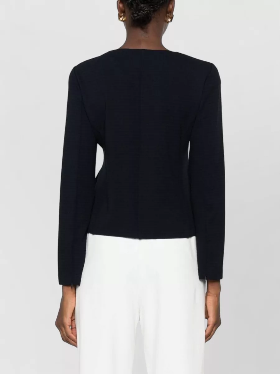 Emporio Armani Textured Round Neck Zip-Up Cardigan