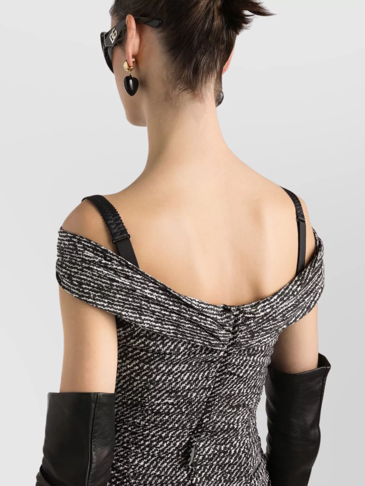 Dolce & Gabbana Draped Silk Dress Bandeau Neckline In Gray
