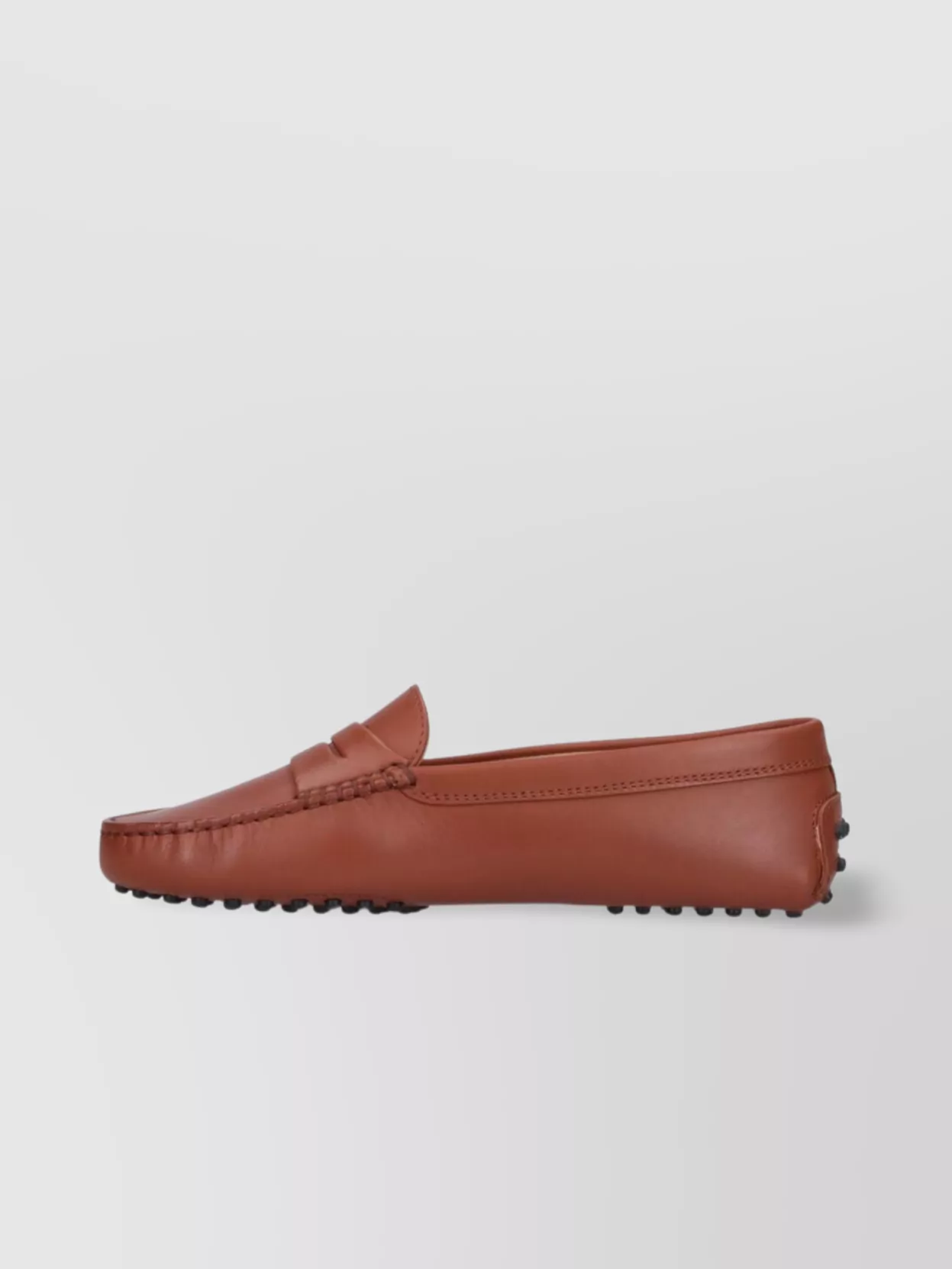 Tod's Penny Strap Loafers Stitch Detailing Rubber Sole In Brown
