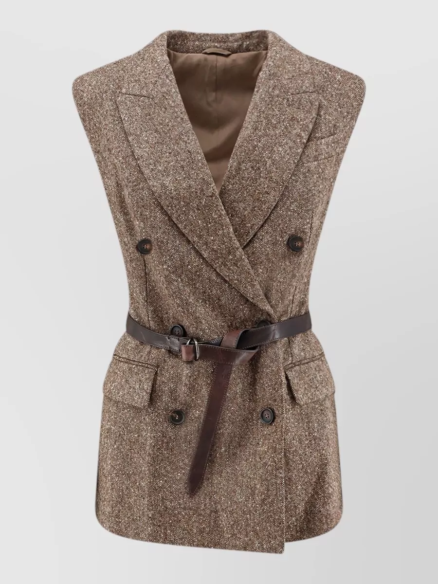 Brunello Cucinelli wool blend sleeveless double breasted coat