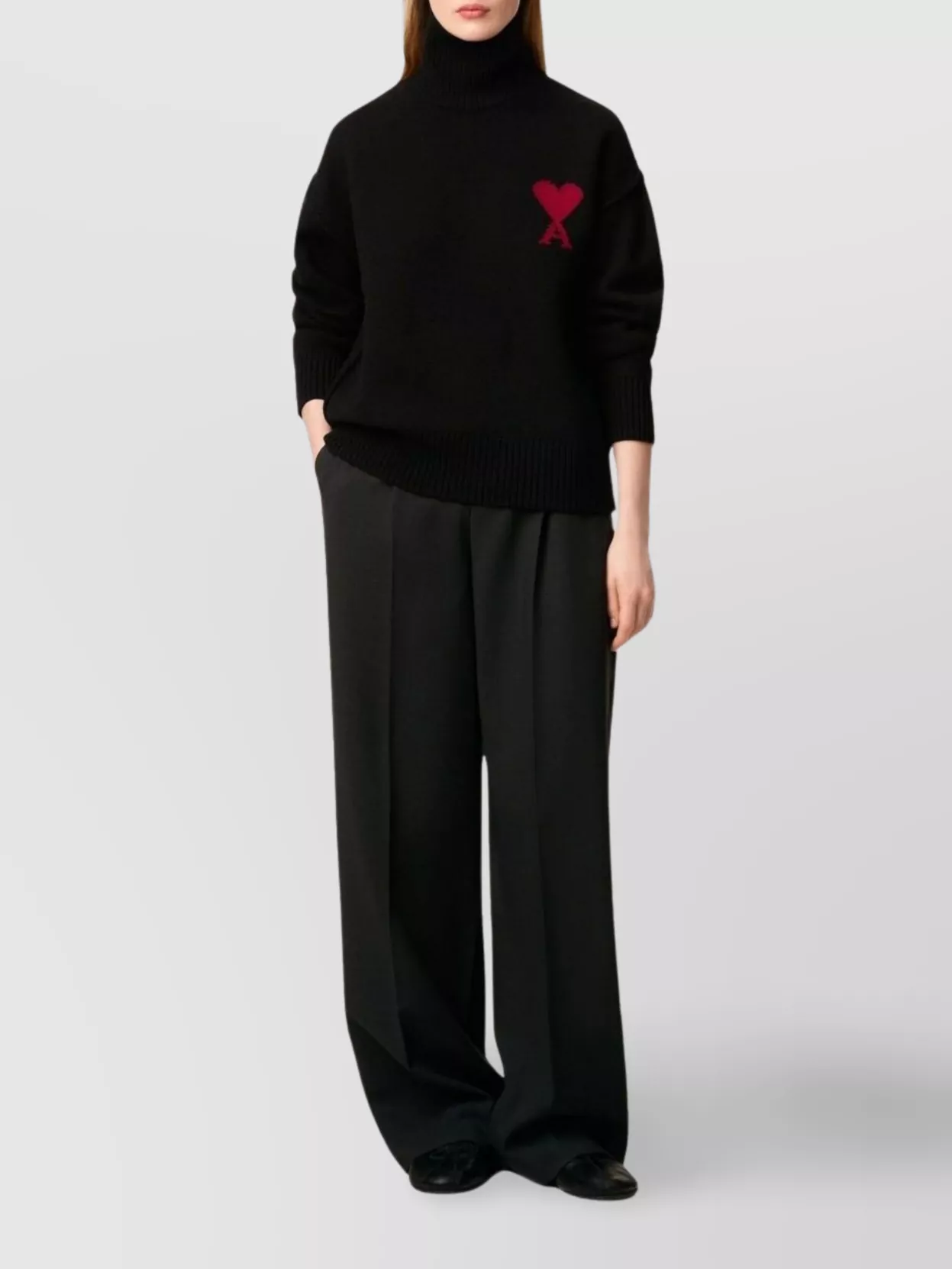 Ami Alexandre Mattiussi Ami Paris Funnel-neck Sweater With Heart Intarsia Design In Black
