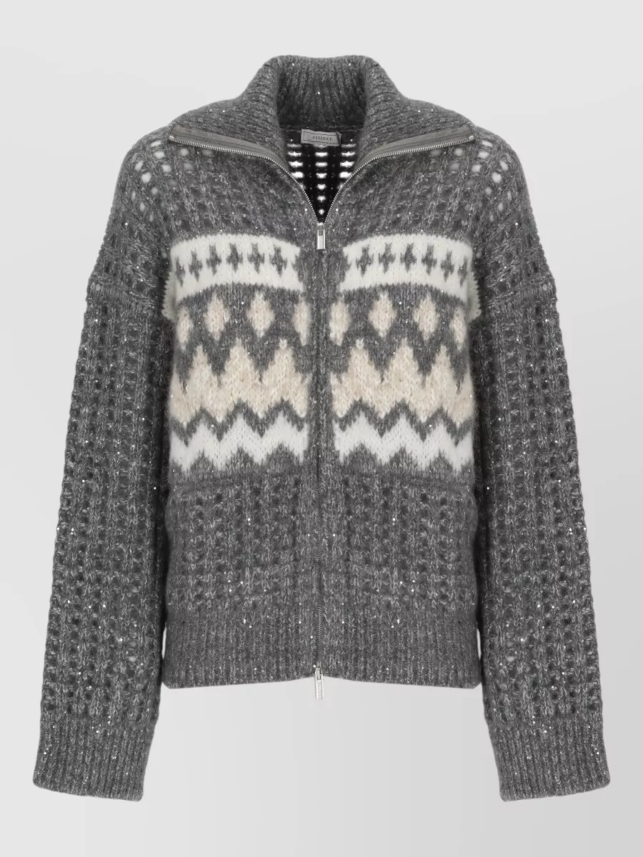 Peserico sequined long-sleeve high-neck jacket
