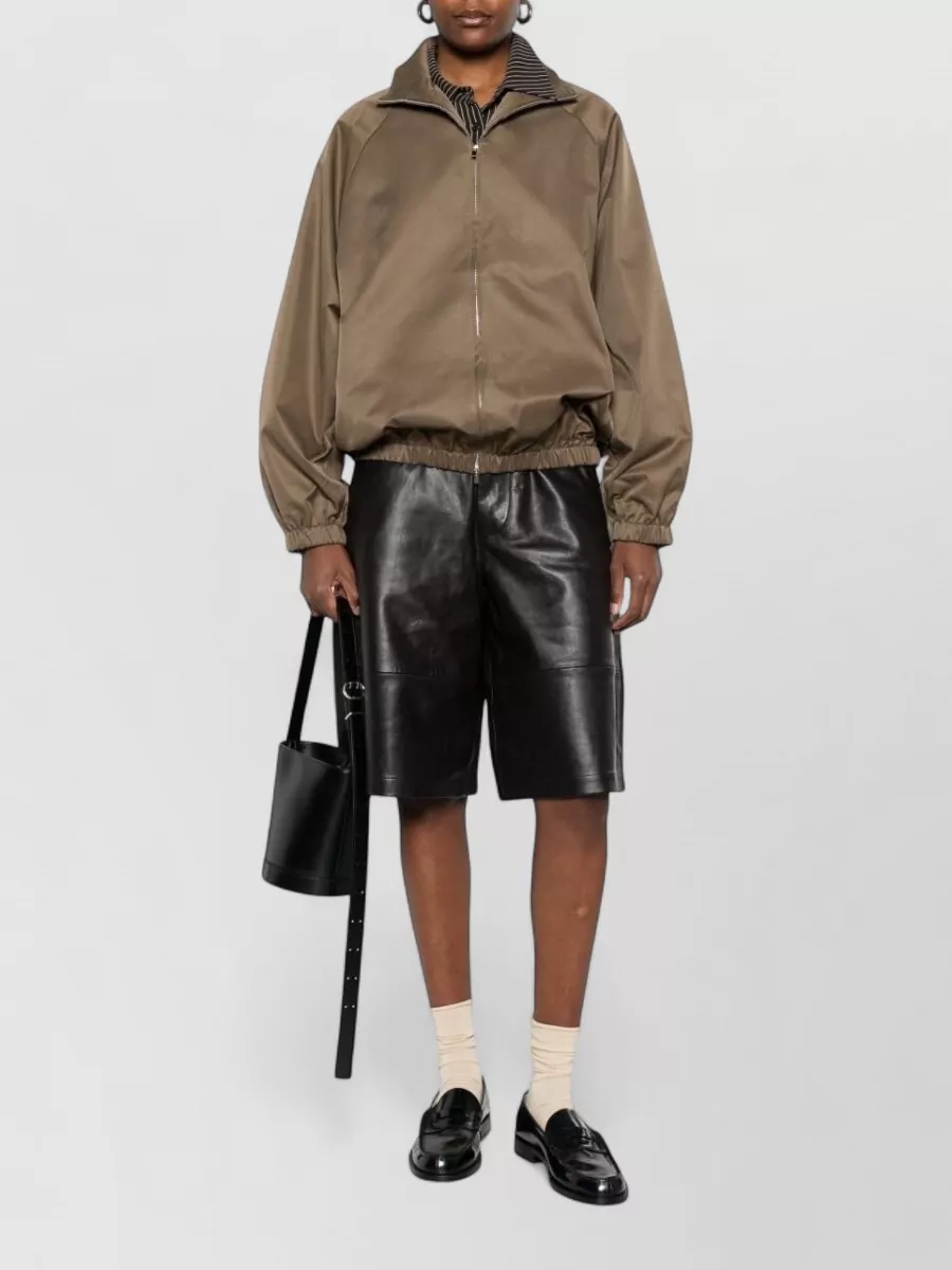 The Frankie Shop Lamb Leather High-Rise Paneled Bermuda Shorts