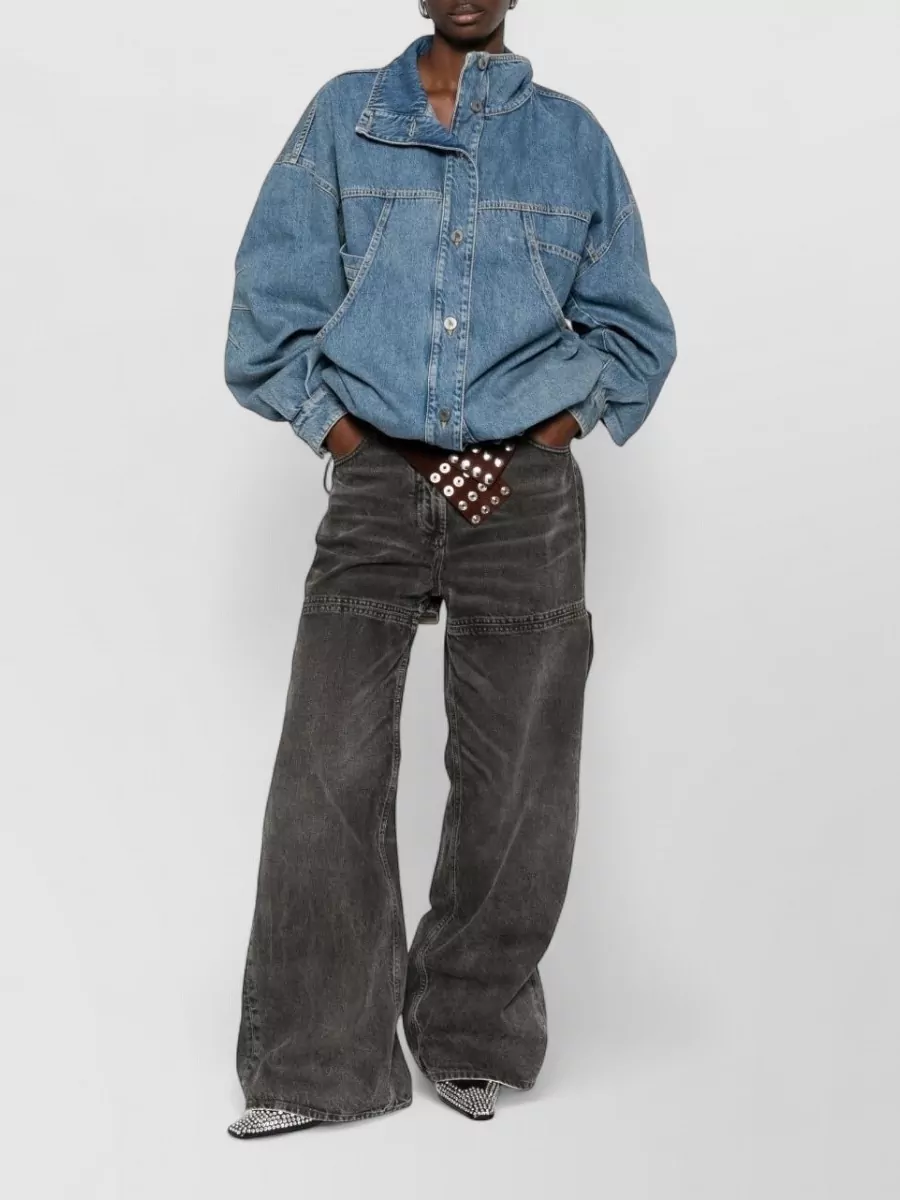 The Attico Denim Cotton Jacket Contrast Stitching Pockets Collar