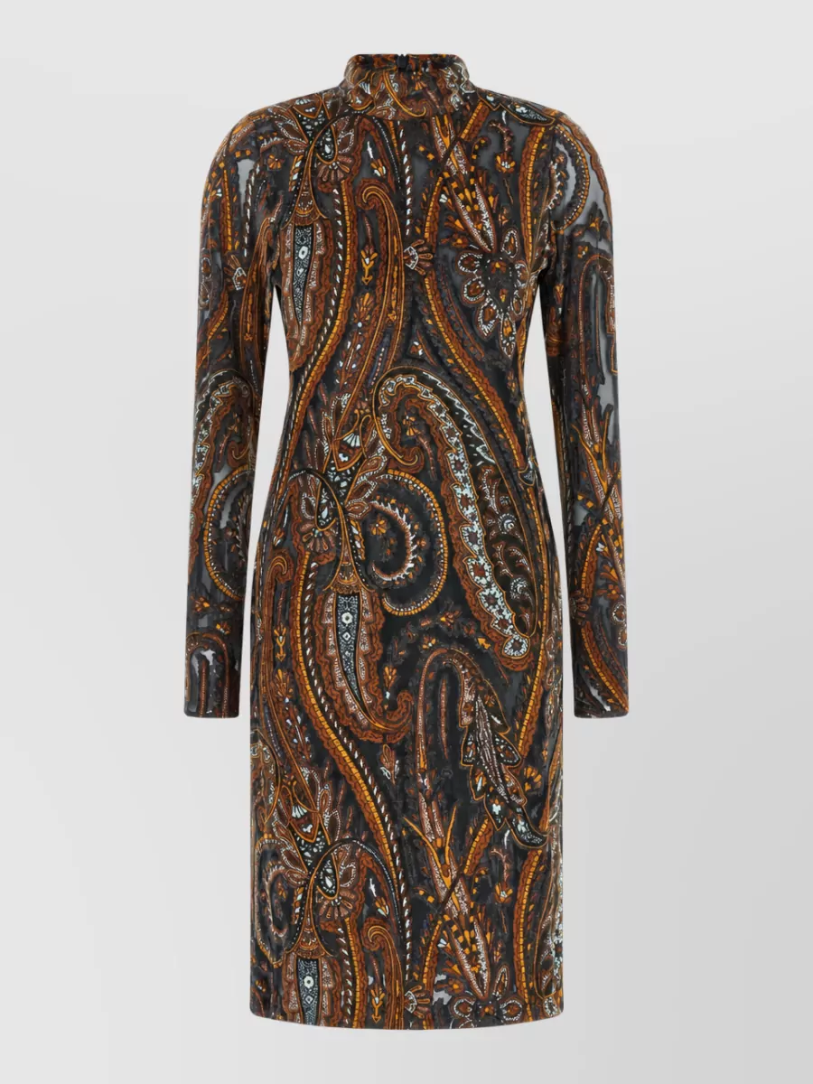 Etro Paisley-print jacquard chenille high-neck long-sleeve midi dress