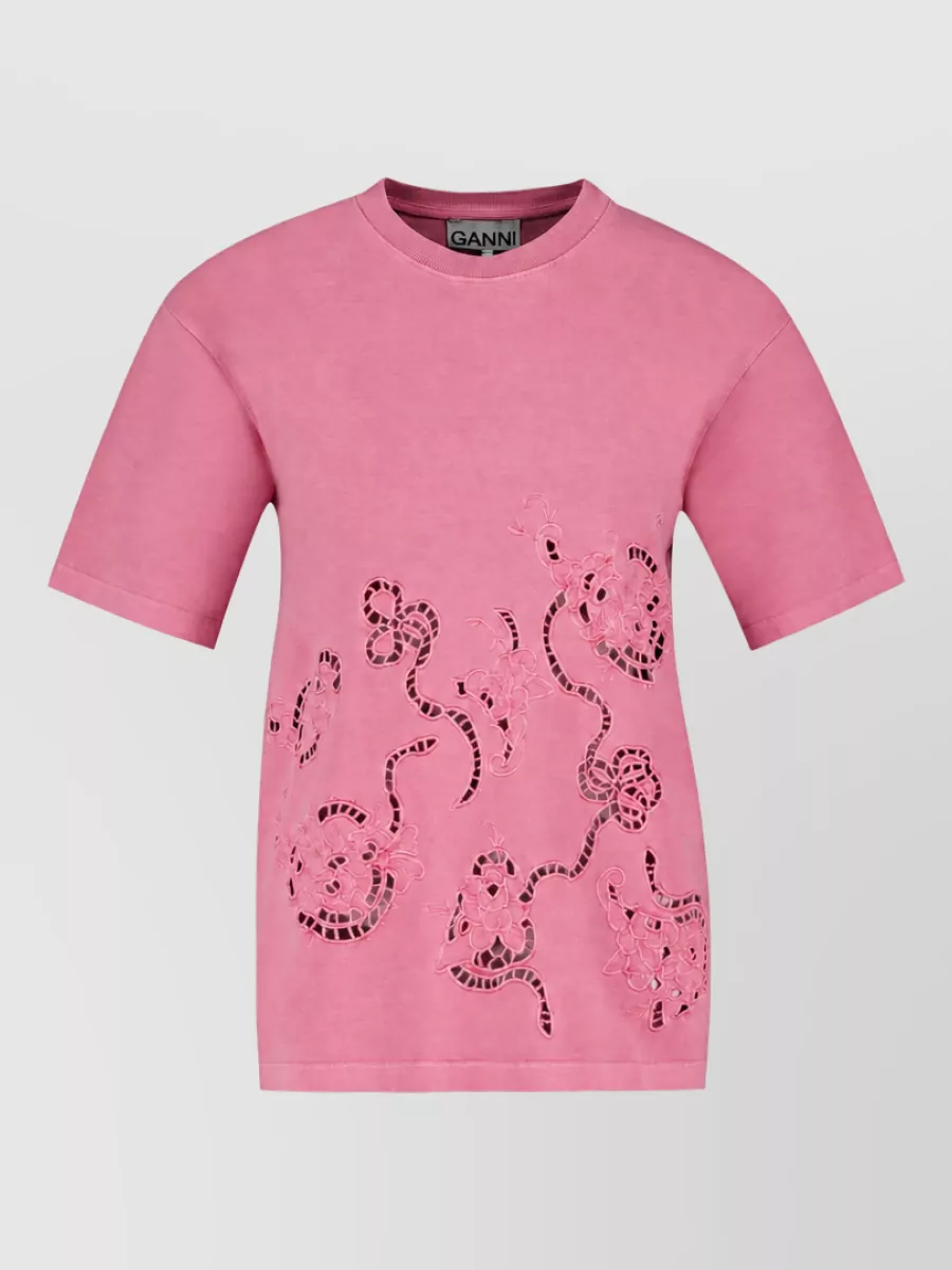 Ganni cotton embroidered t-shirt
