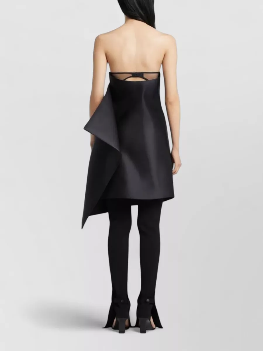 Courrèges Strapless Satin Dress Draped Hem