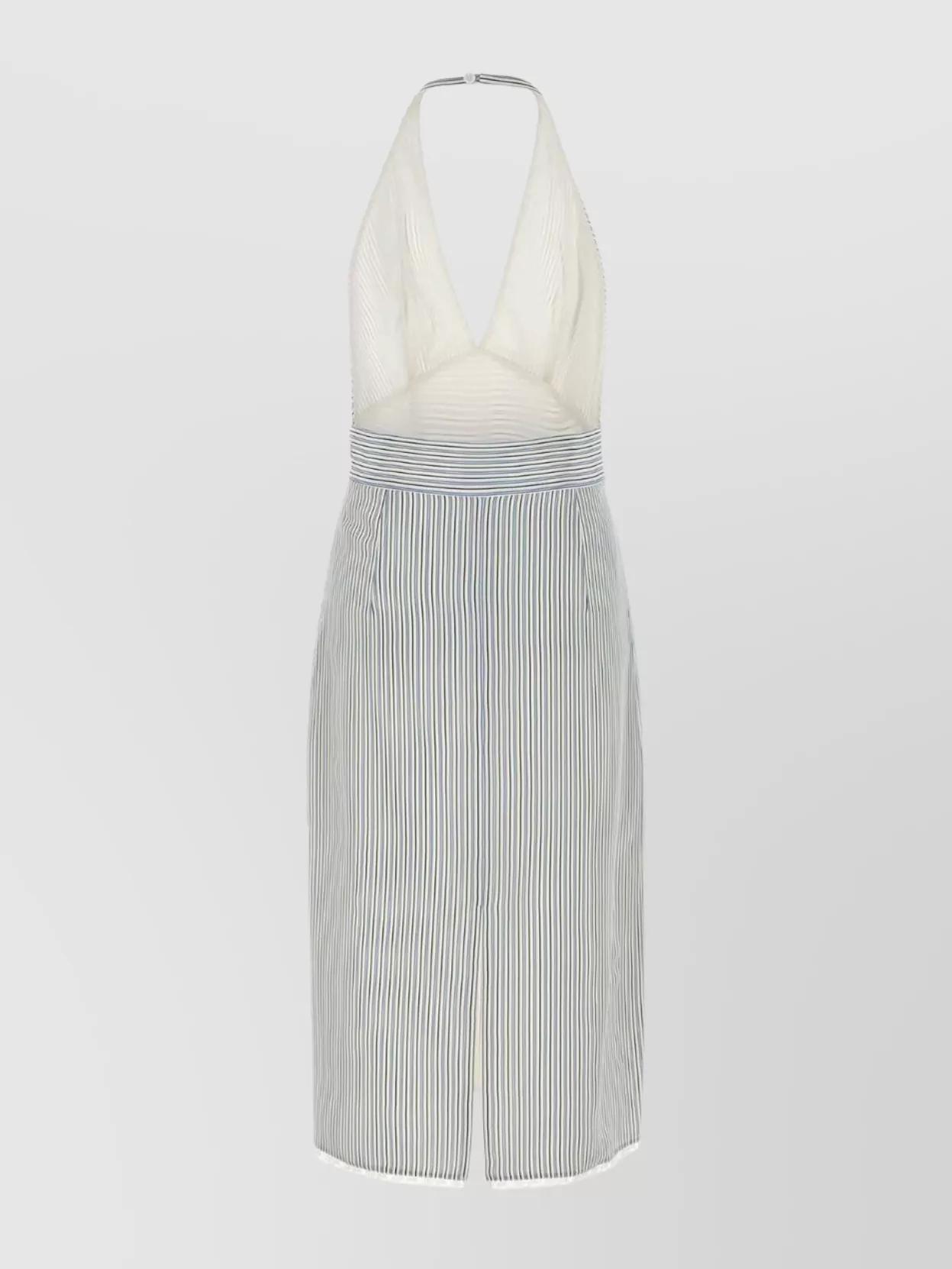 Miu Miu Striped Silk Halter Dress With Back Slit In Gray