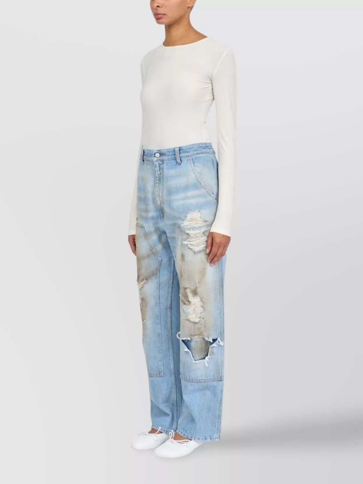 Mm6 Maison Margiela Distressed Denim Trousers With Pockets