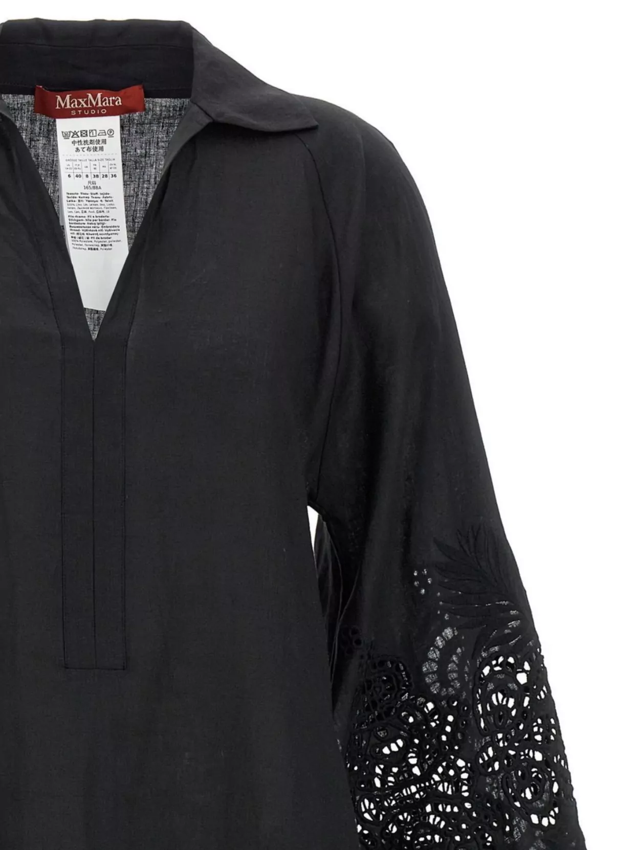 'S MAX MARA UNIQUE SLEEVE DRESS WITH V-NECKLINE AND EMBROIDERY