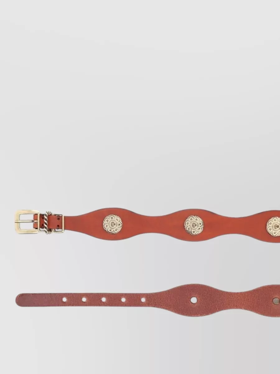 Etro Belt Adjustable Length Decorative Medallions Wave Design