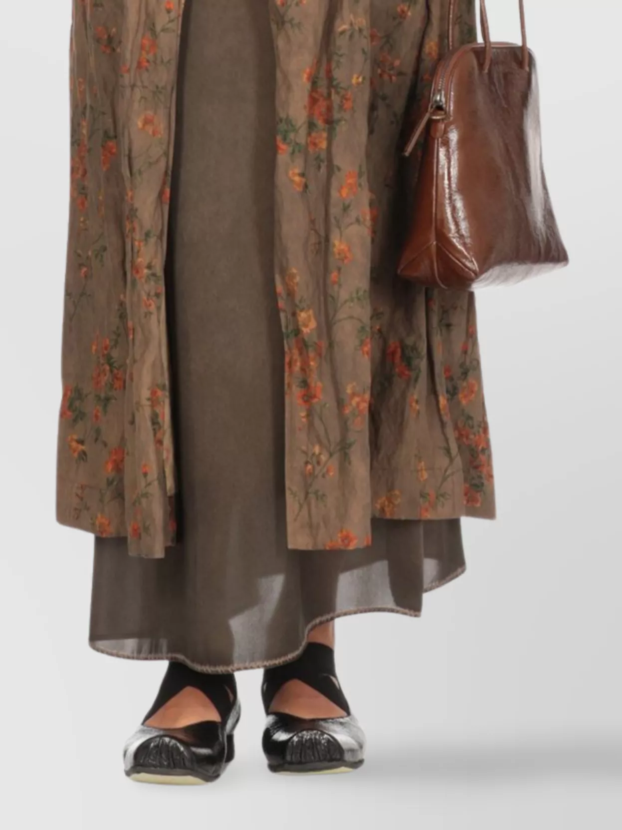 Uma Wang Floral Pattern Double-breasted Cotton Coat In Brown
