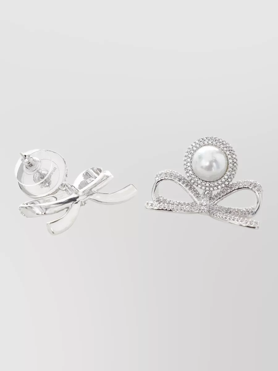 Self-Portrait Crystal-Embellished Bow Drop Earrings