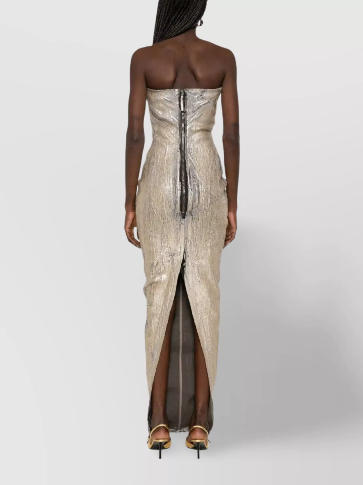 Rick Owens Strapless Denim Gown Metallic Finish