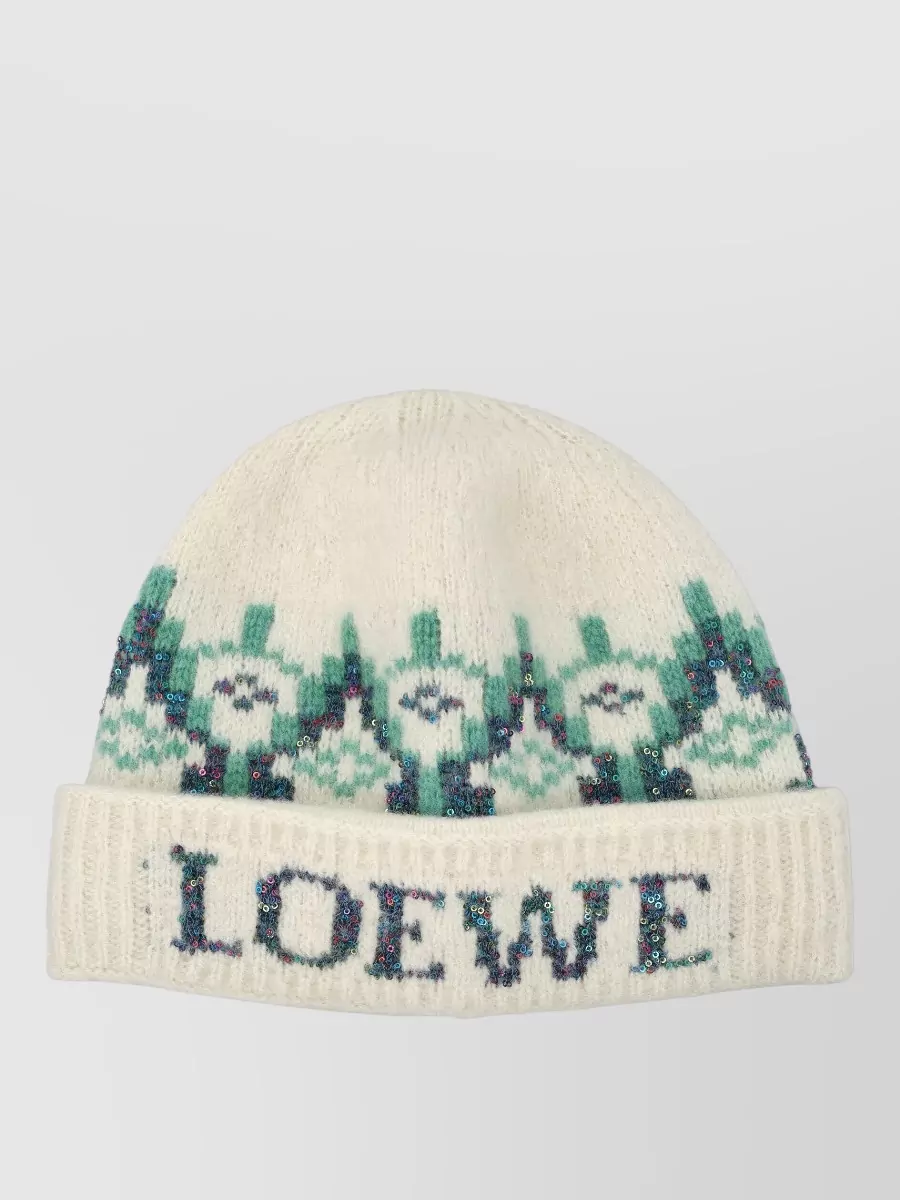 Loewe Sequin Knit Beanie Hat Folded Cuff