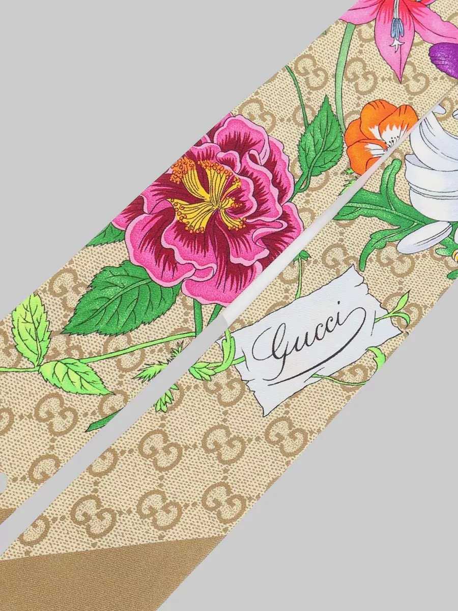 Gucci Silk Printed Ribbon Scarf