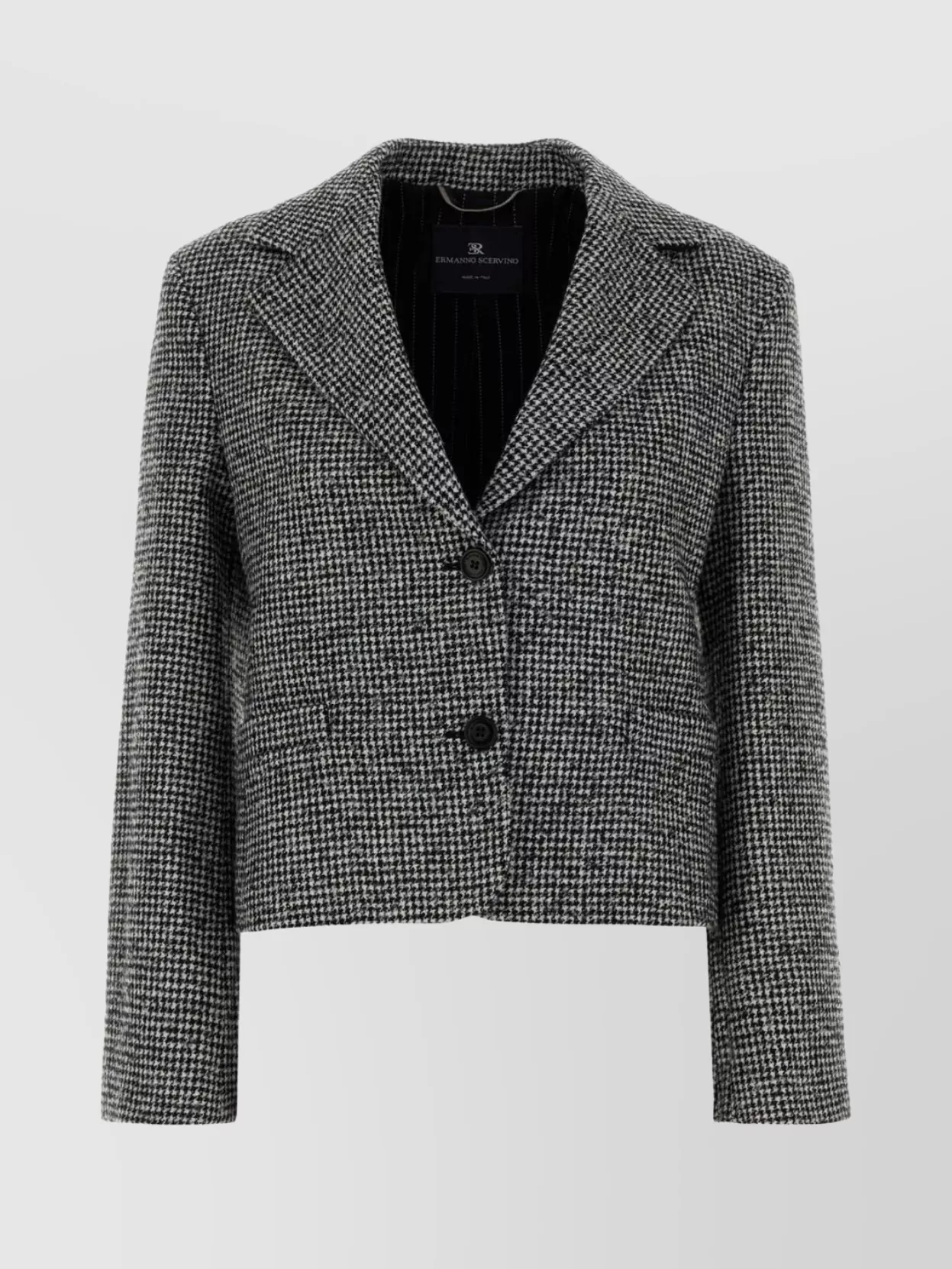 Ermanno Scervino Houndstooth Pattern Wool Blend Blazer In Gray