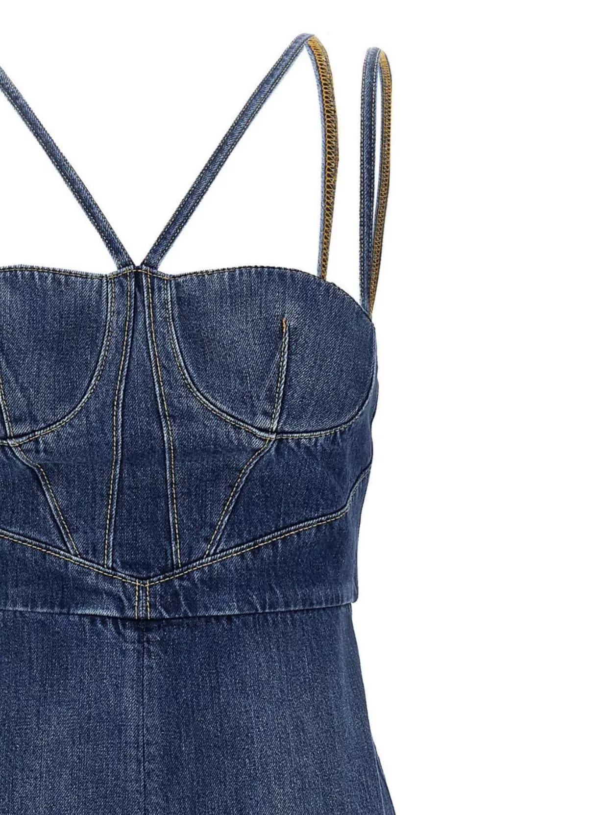Nensi Dojaka Denim Dress Strapless Fitted Silhouette