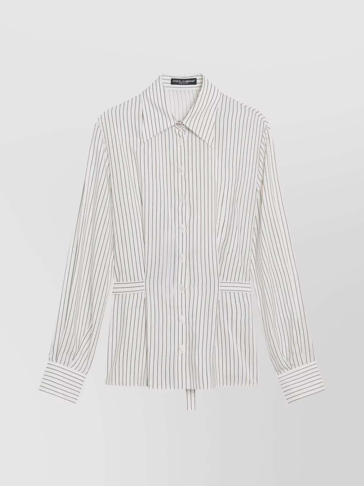 Dolce & Gabbana Silk Cotton Pinstriped Shirt With Waist Tie In White