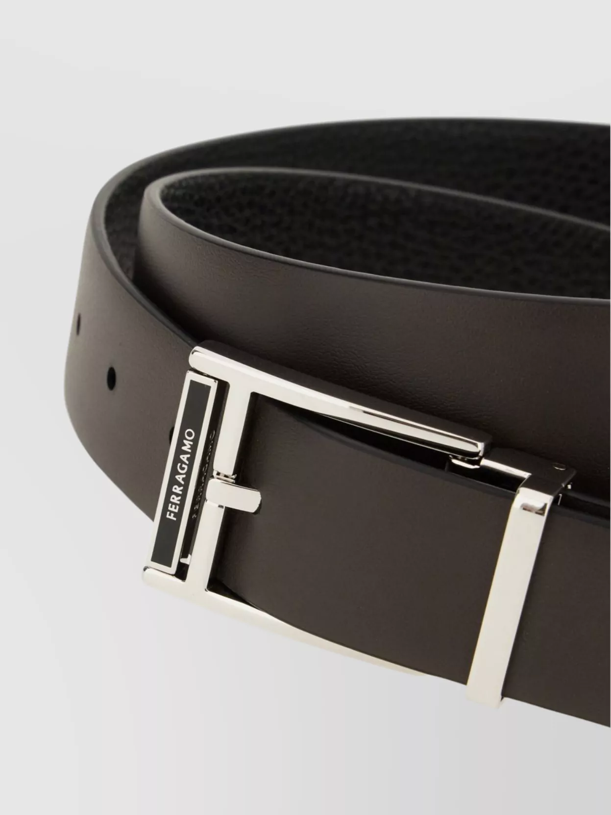 Ferragamo Adjustable Reversible Leather Belt With Textured Finish