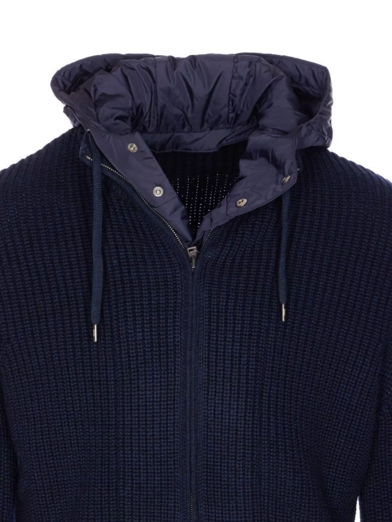 Herno Hooded Cardigan With Removable Detail And Pockets In Blue