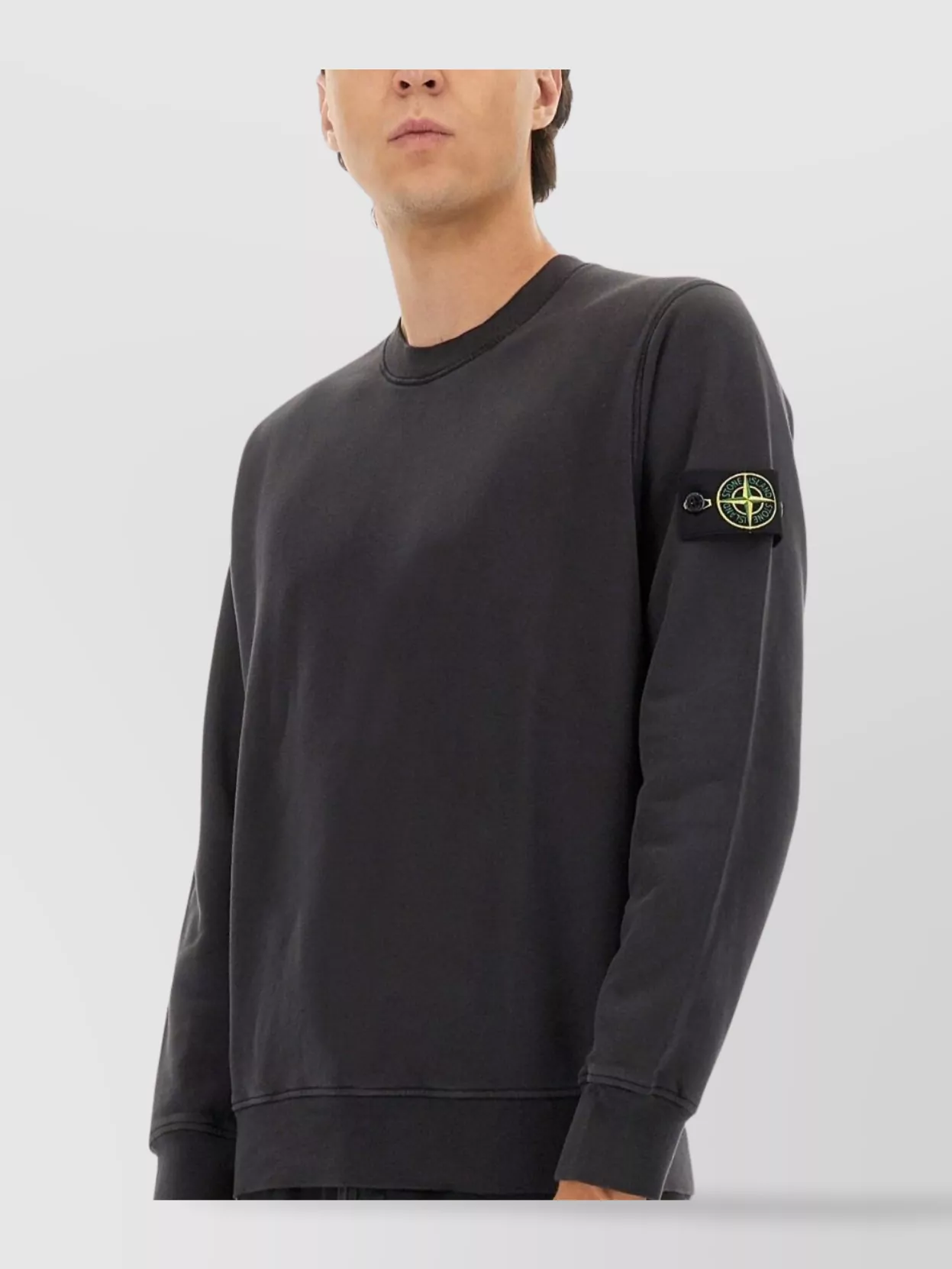 Stone Island Ribbed Hem Long Sleeve Crew Neck Sweater