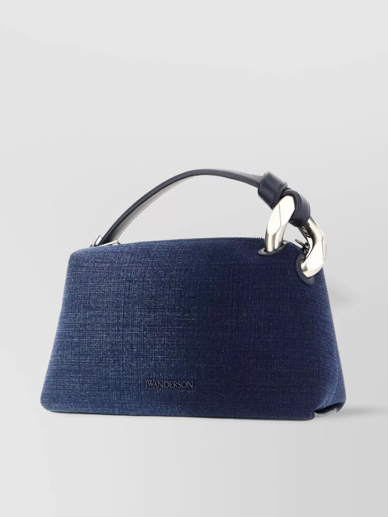 JW ANDERSON DENIM CORNER SHOULDER BAG WITH LEATHER STRAP