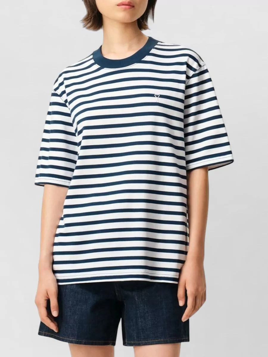Ami Paris Striped Boxy Fit Cotton T-Shirt