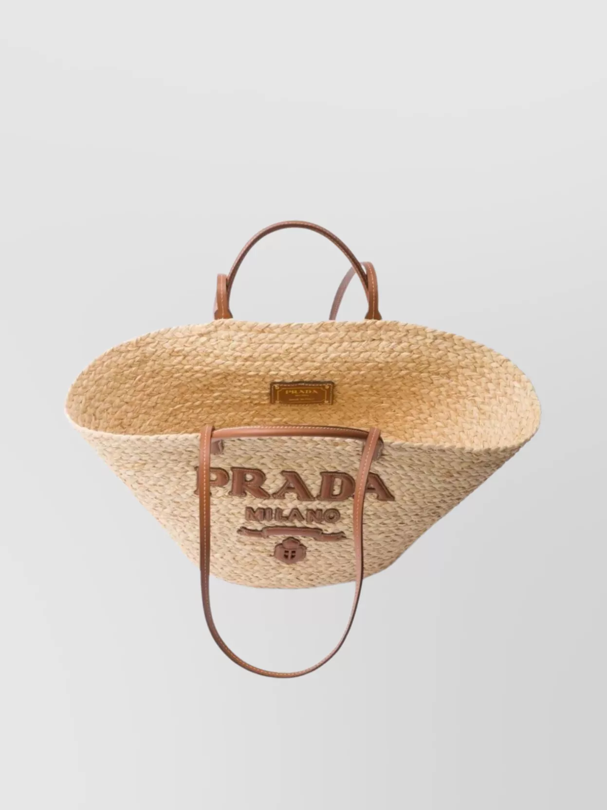トートバッグ PRADA TWO-TONE RAFFIA SHOPPING BAG Prada Beige/Brown Raffia/Leather Basket Tote Bag | Yoogi's