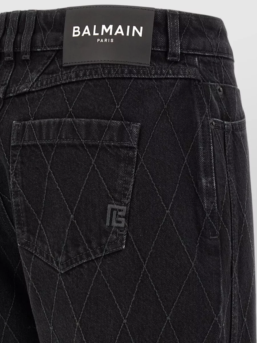 Balmain Denim Diamond Quilted Wide-Leg Flared Jeans