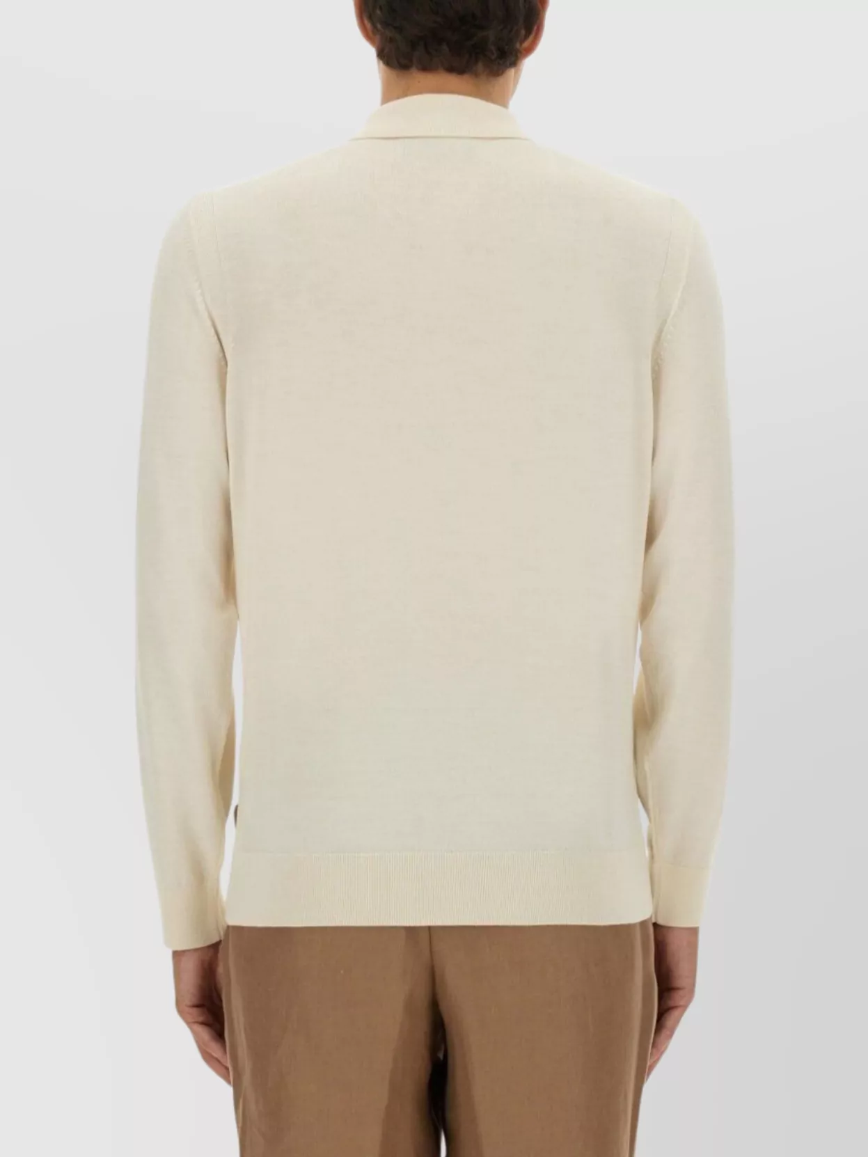 Hugo Boss Boss Camel Knitted Polo With Collared Neckline In Neutral