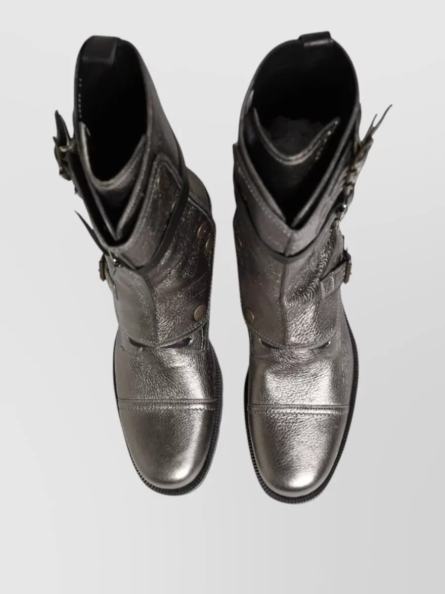 Dolce&Gabbana Leather Buckle Combat Boots