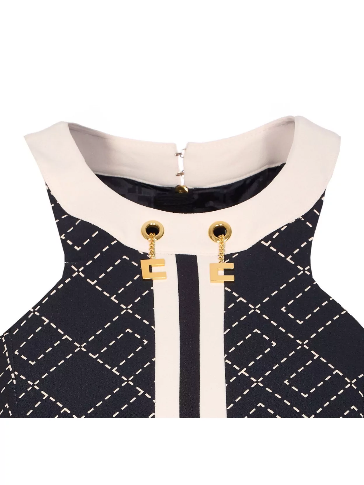 Elisabetta Franchi Charm Detail Crop Top With Geometric Pattern In Black