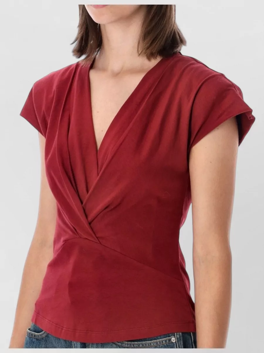 Isabel Marant Etoile Cotton Draped V-Neck Short-Sleeve T-Shirt
