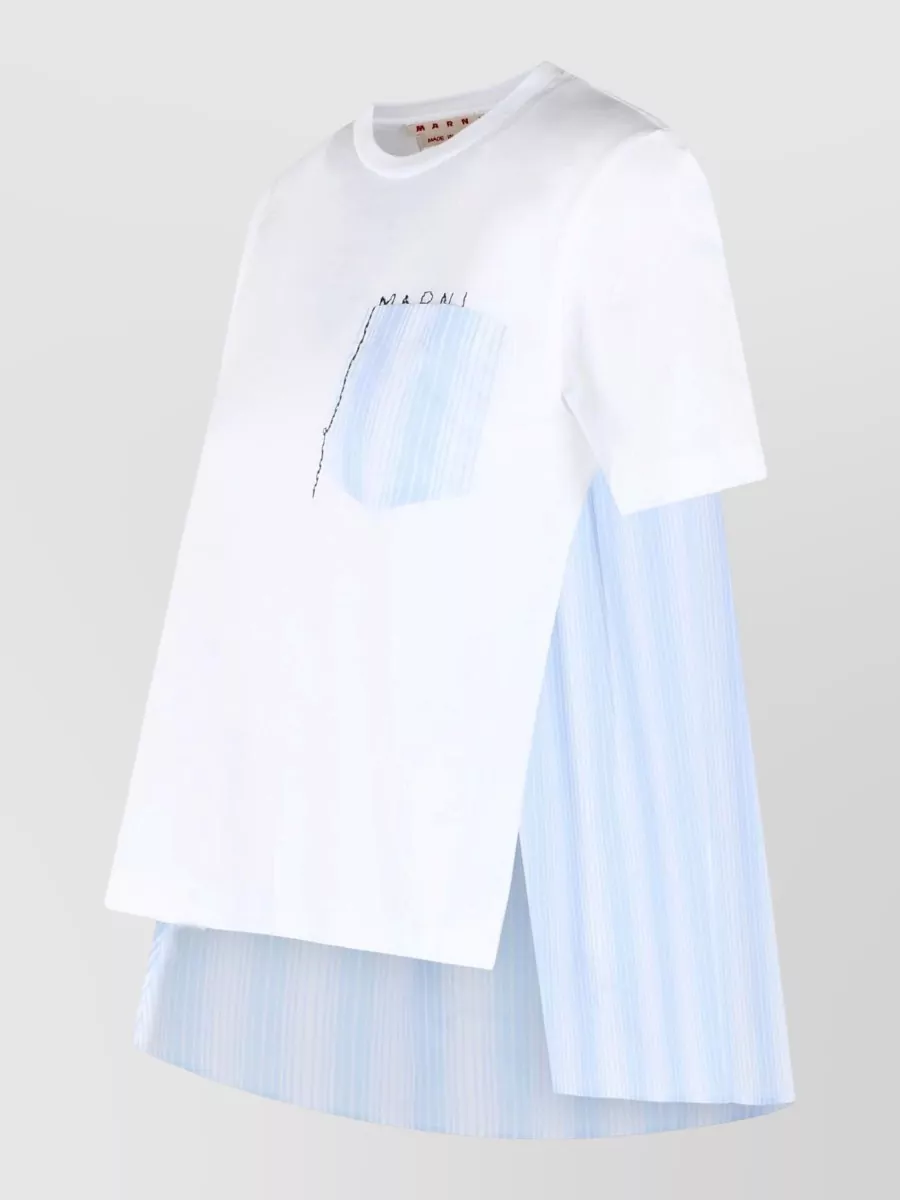 Marni Striped Cotton Ribbed-Crew-Neck Short-Sleeve Asymmetric-Hem T-Shirt