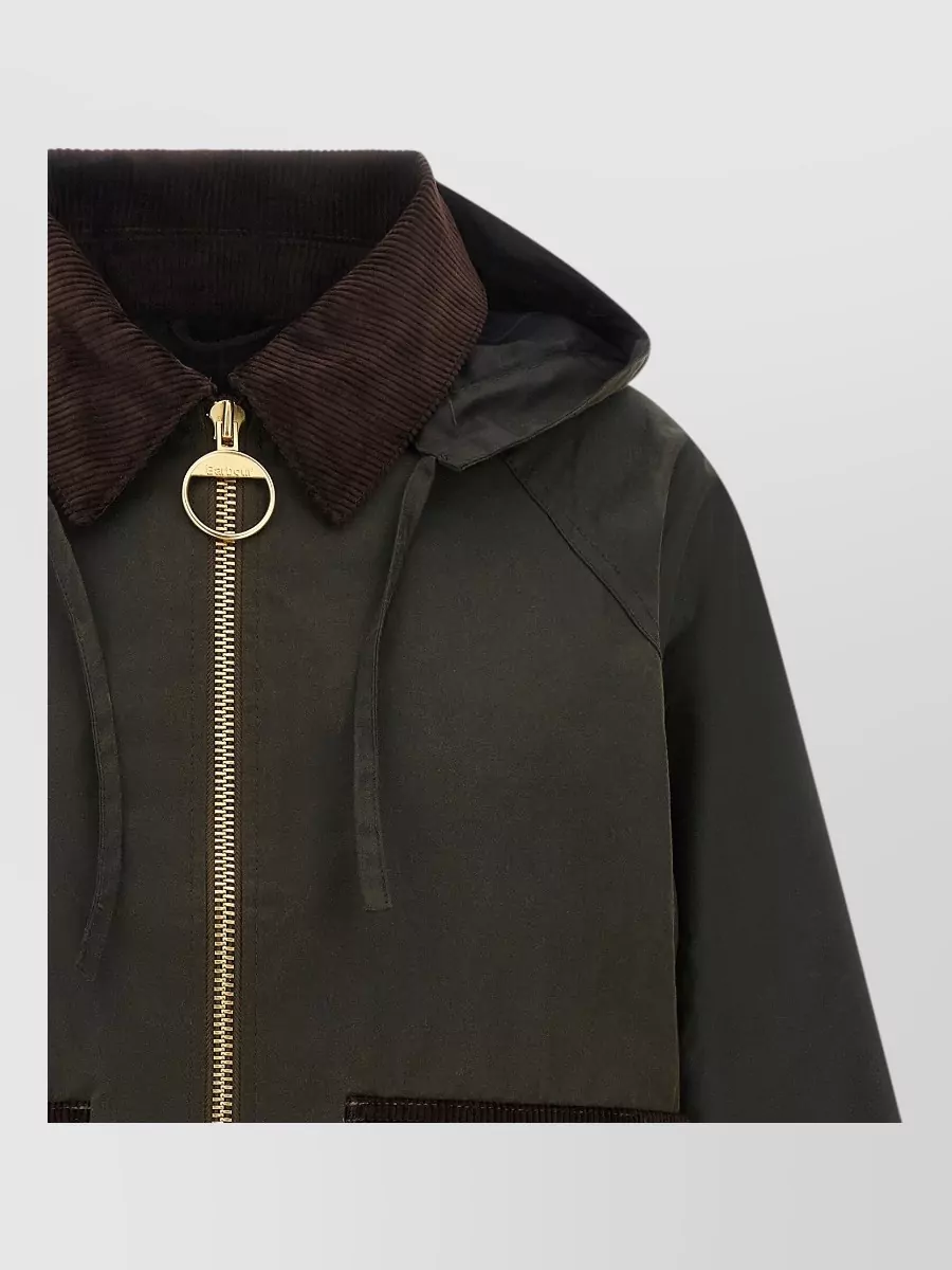 Barbour Waxed Cotton Hooded Single Breasted Coat